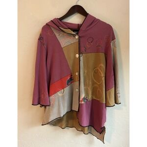 Bread Staley Gretzinger Button Hoodie L Artsy Asymmetric Hand Painted Oversized